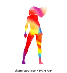 Colorful stylized dancer's pose. Drawing is made by polygons. Vector design elements for your creativity.