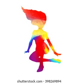 Colorful stylized dancer's pose. Drawing is made by polygons. Vector design elements for your creativity.