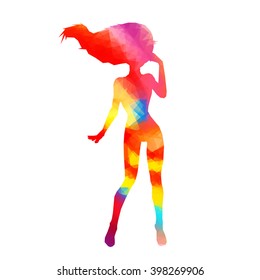Colorful stylized dancer's pose. Drawing is made by polygons. Vector design elements for your creativity.