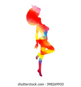 Colorful stylized dancer's pose. Drawing is made by polygons. Vector design elements for your creativity.