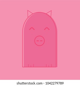 Colorful stylized drawing of cute cartoon pig swine - for icon or sign template