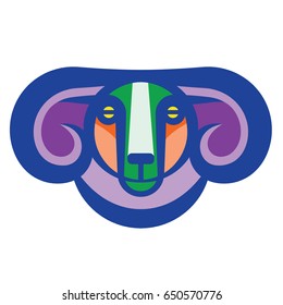 Colorful stylized drawing head of fantasy ram