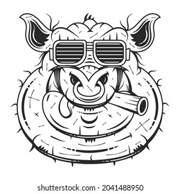 Colorful stylized drawing of pig swine - for icon or sign template
