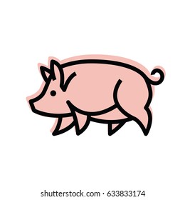 Colorful stylized drawing of pig swine - for icon or sign template