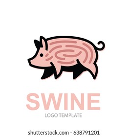 Colorful stylized drawing of pig swine - for icon or sign template