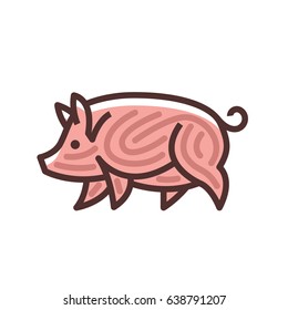 Colorful stylized drawing of pig swine - for icon or sign template