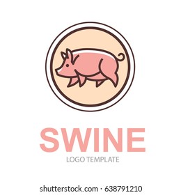 Colorful stylized drawing of pig swine - for icon or sign template