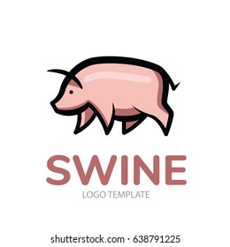 Colorful stylized drawing of pig swine - for icon or sign template