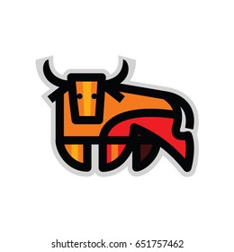 Colorful stylized drawing of stand bull or cow - for modern icon or sign template