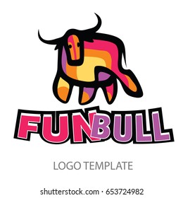 Colorful stylized drawing of stand bull or cow for signs, icons and symbols