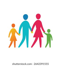 Colorful Stylized Family of Four Walking