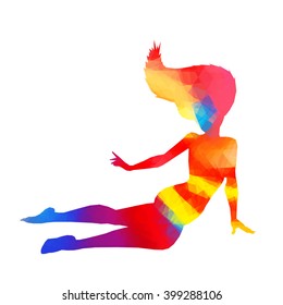 Colorful stylized female pose. Drawing is made by polygons. Vector design elements for your creativity.