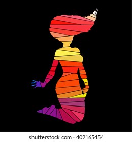 Colorful stylized female pose. Drawing is made by polygons. Vector design elements for your creativity.