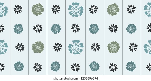 Colorful stylized floral pattern in rows. Beautiful and unique, in shades of blue and green.  For textiles, fashion, home decor, pillows, gift wrapping paper, invitations, cards and wallpaper.