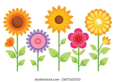 Colorful Stylized Flower Illustrations Vector Set