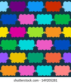 Colorful stylized freight train on a dark background. Seamless pattern.