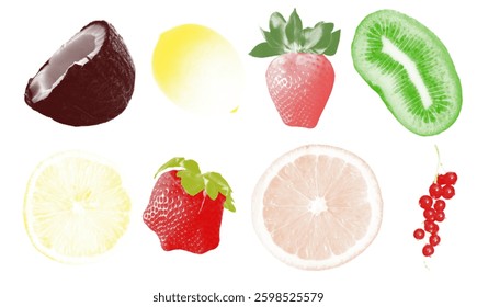  Colorful Stylized Fruit Illustration with Halftone Effect