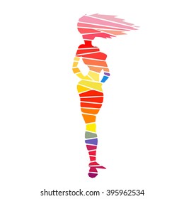 Colorful stylized girl pose. Drawing is made by polygons. Vector design elements for your creativity.