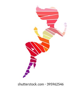 Colorful stylized girl pose. Drawing is made by polygons. Vector design elements for your creativity.