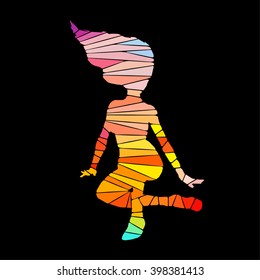 Colorful stylized girl pose. Drawing is made by polygons. Vector design elements for your creativity.