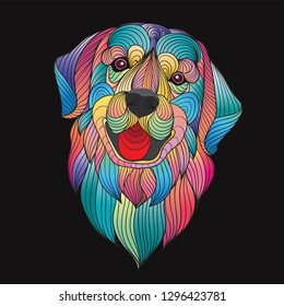 colorful stylized golden retriever dog head - vector