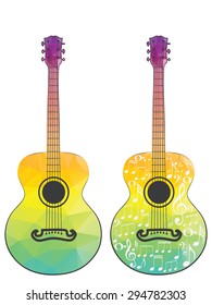 Colorful stylized guitar silhouette made from polygons.