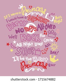 Colorful and stylized illustration of teenage female letters and motifs.