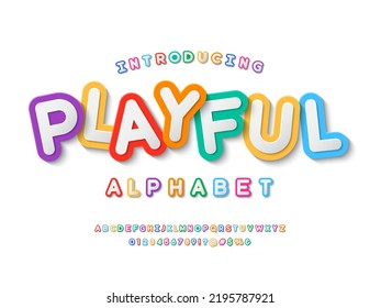 Colorful stylized kids alphabet design with uppercase, numbers and symbols