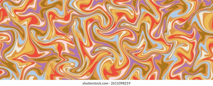 a colorful and stylized liquid or marbled pattern. It combines flowing, wavy shapes in shades of brown, red, light blue, purple, and cream.