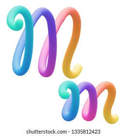 Colorful stylized rainbow alphabet, letter M vector illustration
