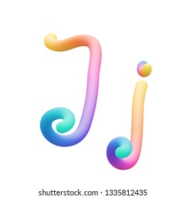 Colorful stylized rainbow alphabet, letter J vector illustration