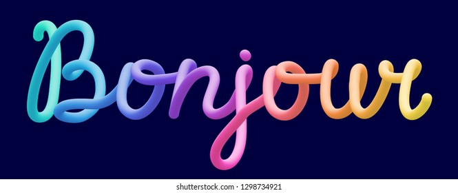 Colorful stylized rainbow lettering inscription 'Bonjour' vector illustration