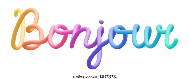 Colorful stylized rainbow lettering inscription 'Bonjour' vector illustration