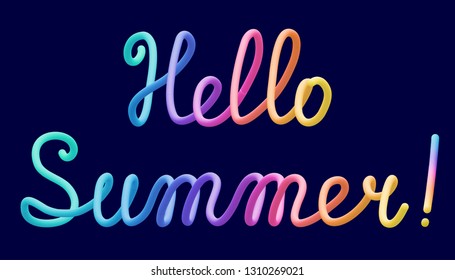 Colorful stylized rainbow lettering inscription 'Hello Summer' vector illustration