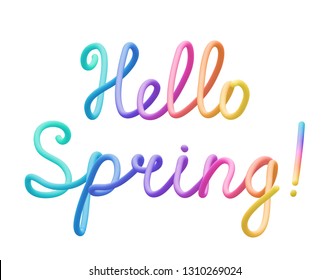 Colorful stylized rainbow lettering inscription 'Hello Spring' vector illustration