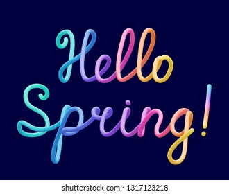 Colorful stylized rainbow lettering inscription 'Hello Spring' vector illustration