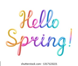 Colorful stylized rainbow lettering inscription 'Hello Spring' vector illustration