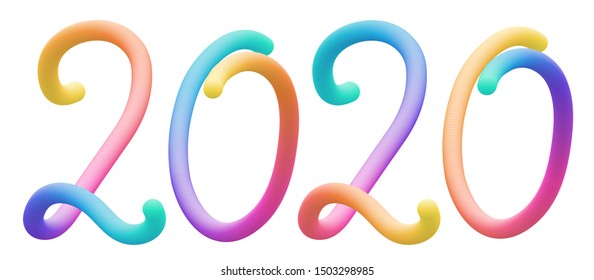 Colorful stylized rainbow lettering inscription '2020' vector illustration