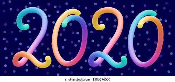 Colorful stylized rainbow lettering inscription '2020' vector illustration