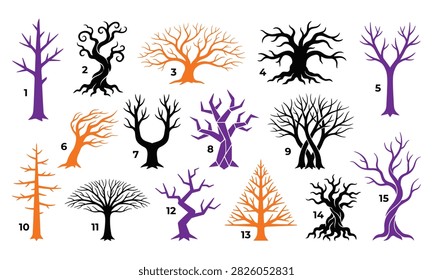 Colorful stylized tree illustrations set with unique designs Vector