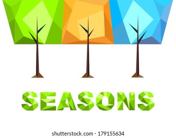 Colorful stylized trees on a white background, seasons, vector, symbol