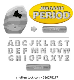 colorful of stylized under metal or rock alphabets for children's education or use for headings in online games, browser-based and mobile applications.  Illustration for children's books.