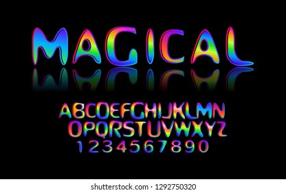 Colorful Stylized vector magic color font. Typographic design