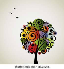 Colorful stylized vector tree