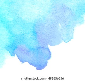 Colorful stylized watercolor hand drawn paper texture vector splash card for text design, web, blank. Aquarelle vibrant water color blue wet brush paint isolated blot element on white background