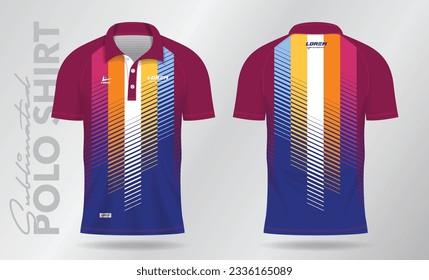 colorful sublimation Polo Shirt mockup template design for badminton jersey, tennis, soccer, football or sport uniform