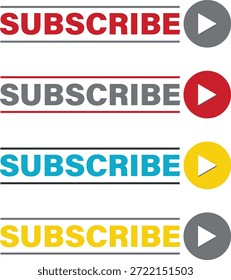Colorful subscribe button set collection with different colored play icons on white background