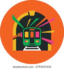 Colorful Subway Train Emerging From a Dark Tunnel Vector Illustration