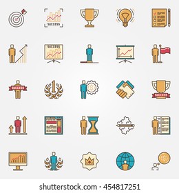 Colorful success icons. Vector flat self development symbols. Success in business signs