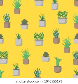 Colorful succulent and cactus seamless pattern